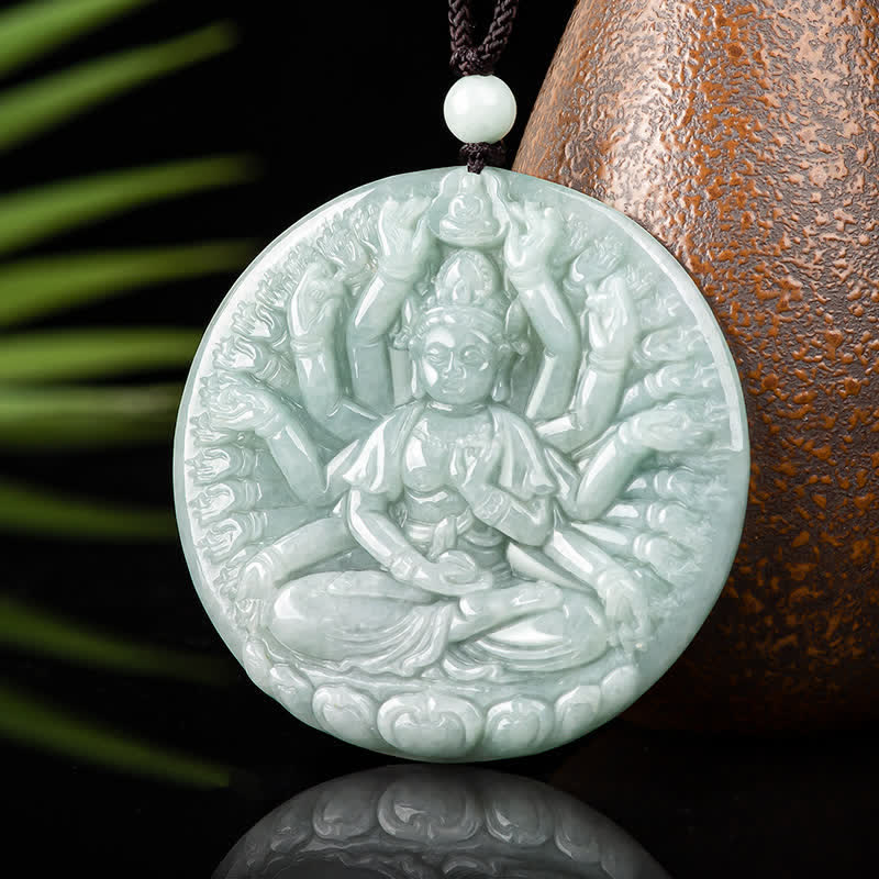 KarmaRipple's Thousand-Hand Kwan Yin Avalokitesvara Jade Blessing String Pendant Necklace p5