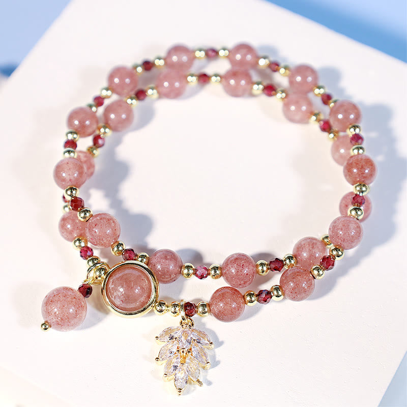 KarmaRipple's Authentic Strawberry Quartz Love Balancing Maple Leaf Talisman Double Wrap Bracelet p5
