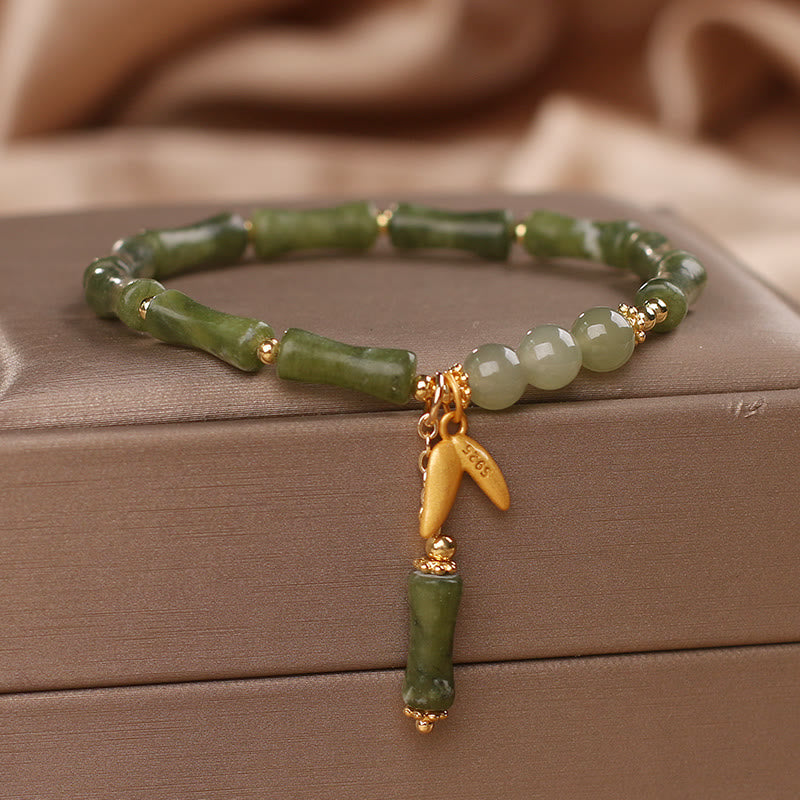 KarmaRipple's Green Bamboo Jade Leaf Pattern Wealth Fortune Bracelet p5