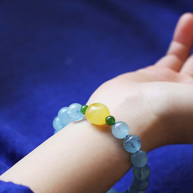 KarmaRipple's Authentic Aquamarine Amber Beadwork Serenity Balancing Bracelet p4
