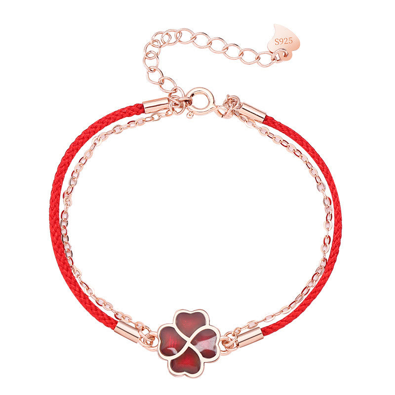 KarmaRipple's 925 Sterling Silver Color-changing Four Leaf Clover Fortune Protection Red String Bracelet p9