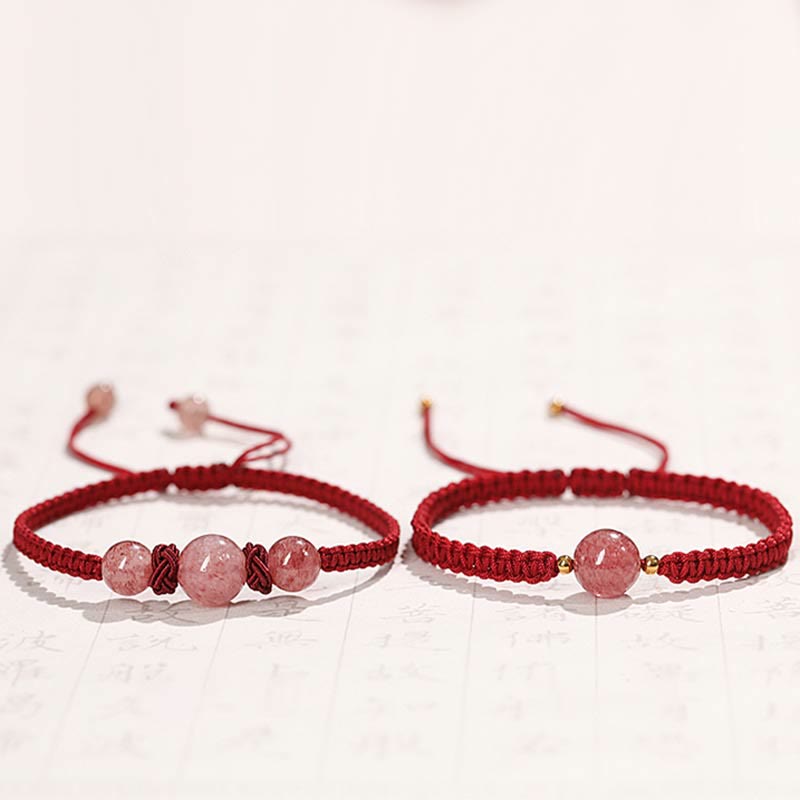 KarmaRipple's Authentic Strawberry Quartz Gemstone Love Red String Weave Bracelet Anklet ( p18