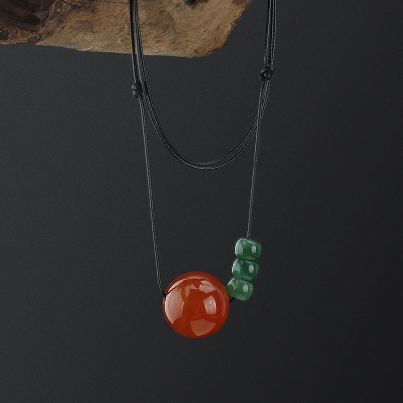 KarmaRipple's Red Agate Green Aventurine Green Bodhi Seed Bead Calm Leather Rope Pendant Necklace p11