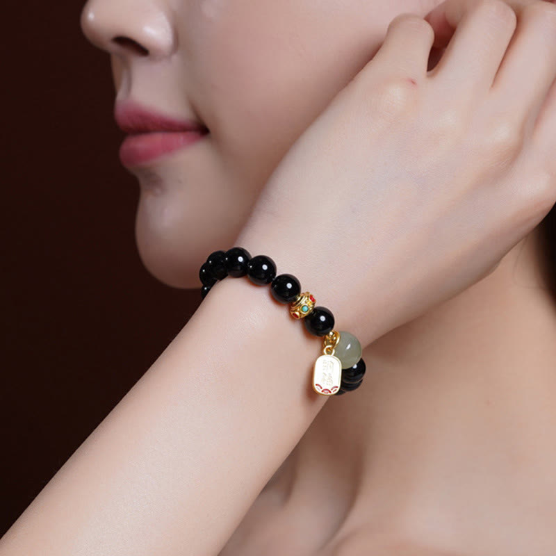 KarmaRipple's Black Onyx Hetian Jade Bead Fortunate Fortune Talisman Bracelet p6