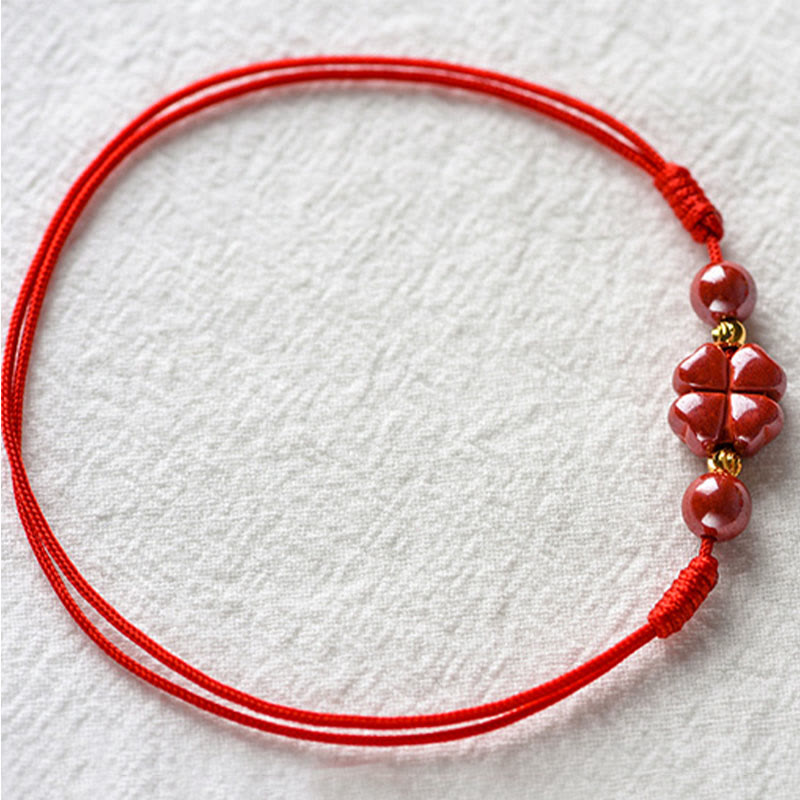 KarmaRipple's Four Leaf Clover Cinnabar Blessing Calm String Bracelet Anklet p11