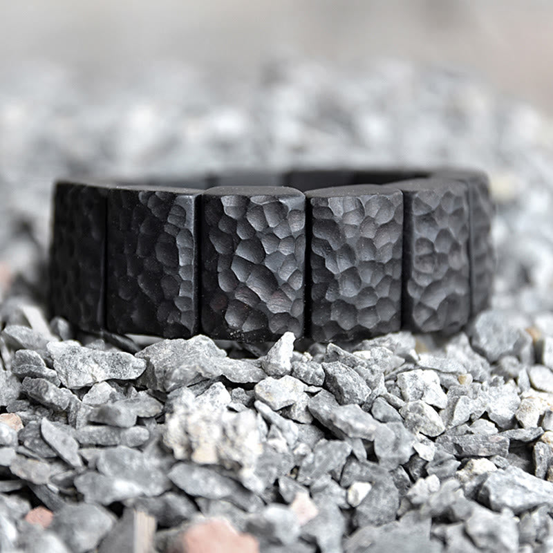 KarmaRipple's Vintage Ebony Wood Texture Peace Pair Bracelet p5