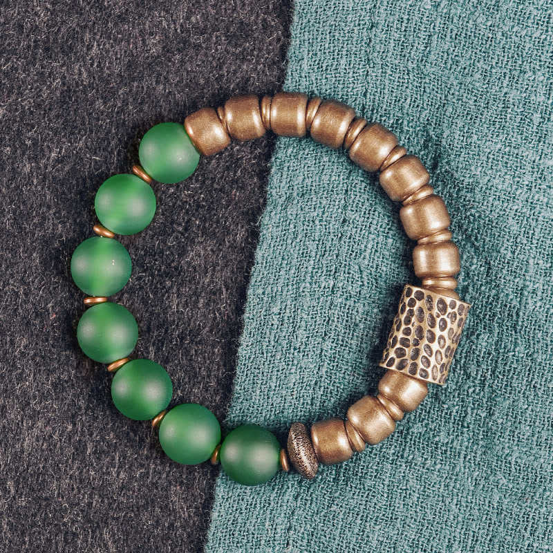 KarmaRipple's Tibetan Red Agate Green Agate Bronze Confidence Fortune Bracelet p23