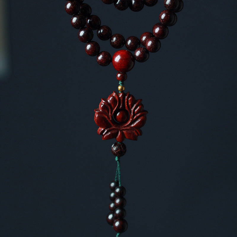 KarmaRipple's Tibetan Small Leaf Red Sandalwood Lotus Mala Balance Bracelet p5