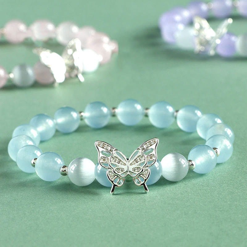 KarmaRipple's Blue Chalcedony Pink Gemstone Purple Chalcedony Butterfly Energy Bracelet p1