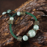 KarmaRipple's Handmade Green Rope Fortune Jade Bead Prosperity Bracelet