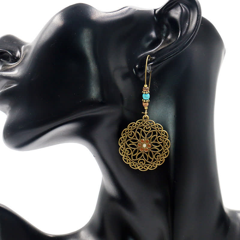 KarmaRipple's Round Flower Design Fortune Dangle Drop Earrings p4