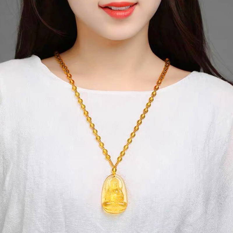 KarmaRipple's Citrine Guardian Buddha Serenity Necklace Pendant ( p12