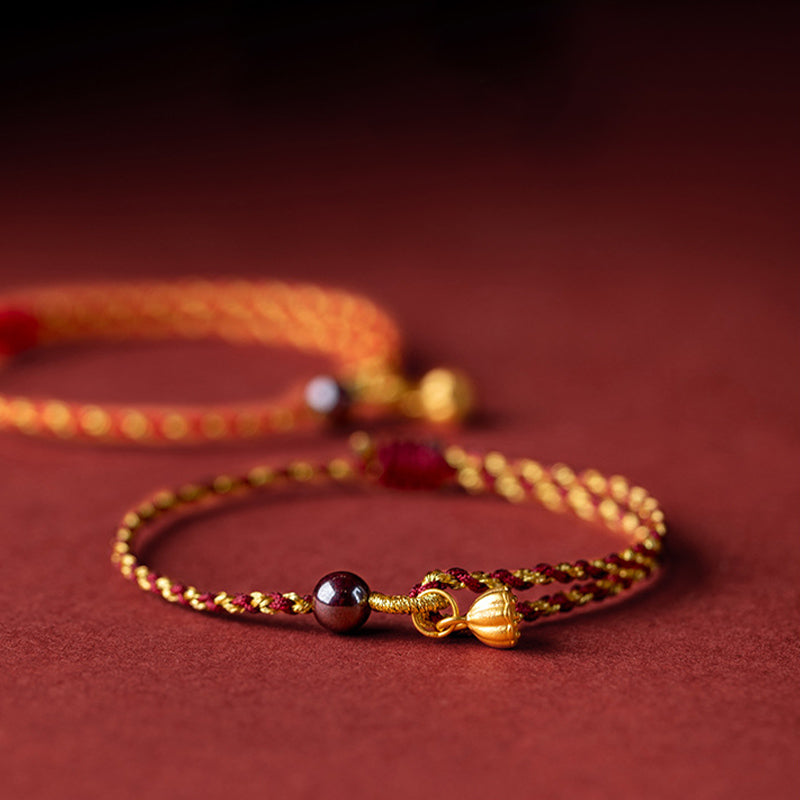 KarmaRipple's Handcrafted Red Gold Rope Lotus Peace And Joy Talisman Braid Bracelet p8
