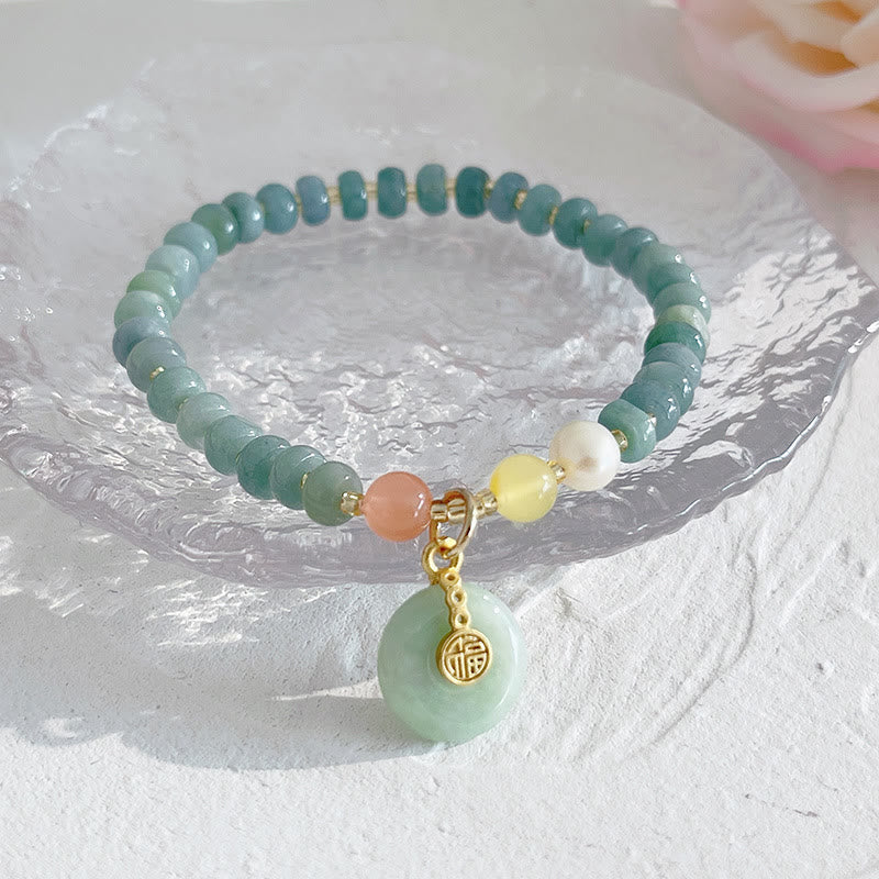 KarmaRipple's Authentic Hetian Jade Pearl Peace Buckle Fu Character Gourd Money Bag Strawberry Quartz PiXiu Fortune Bracelet p6