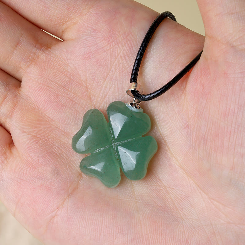 KarmaRipple's 925 Sterling Silver Green Aventurine Four Leaf Clover Fortune Leather Rope Pendant Necklace p7
