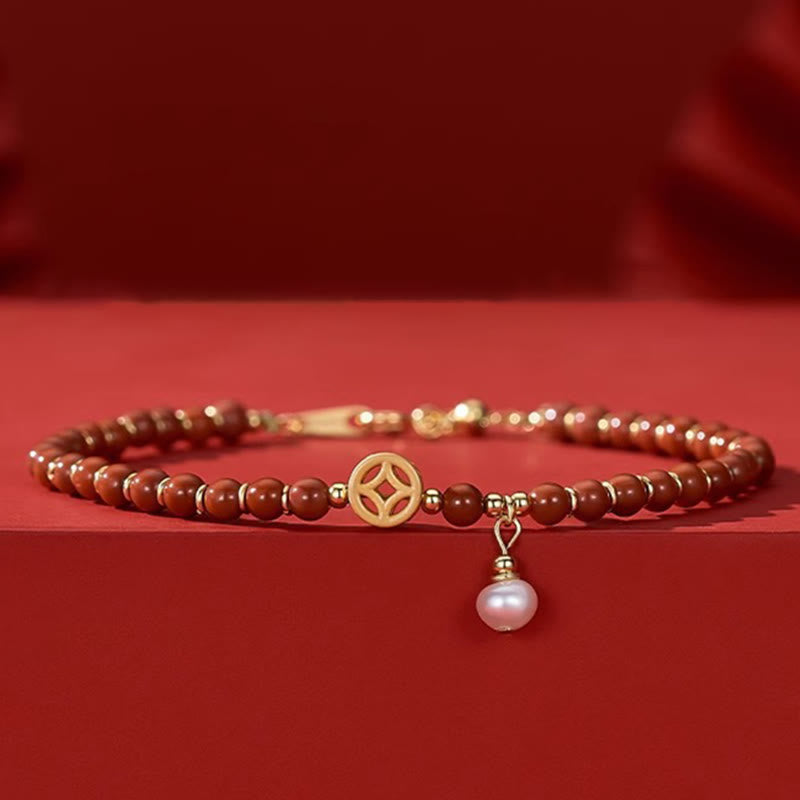 KarmaRipple's 14K Gold Plated Bronze Red Agate Bronze Coin Confidence Bracelet p4