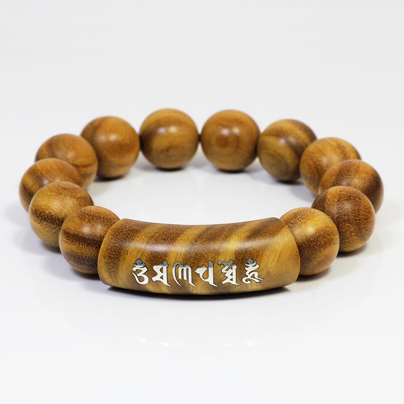 KarmaRipple's 999 Sterling Silver Green Sandalwood Om Mani Padme Hum Dragon Phoenix Dharmachakra Inlaid Peace Bracelet p1