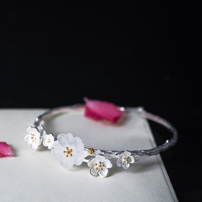 KarmaRipple's 925 Sterling Silver Plum Flower Blessing Bracelet Adjustable Bangle p6