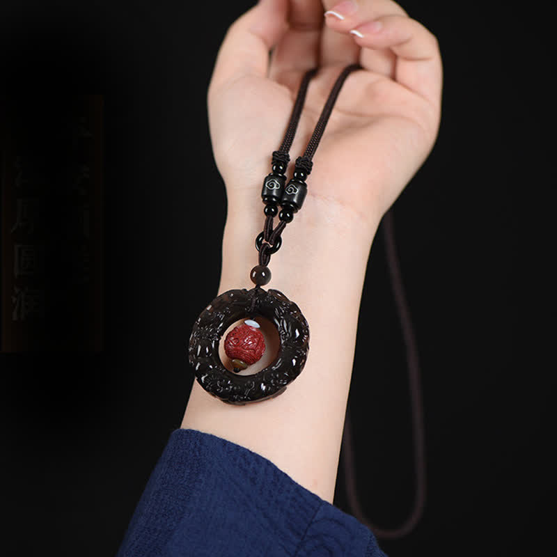 KarmaRipple's FengShui Authentic Rainbow Obsidian PiXiu Cinnabar Balancing Pendant Necklace p2