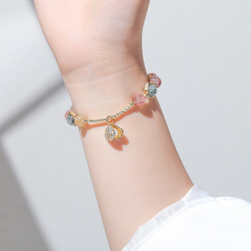 KarmaRipple's Authentic Colorful Rutilated Quartz Shell Protection Bead Bracelet p6