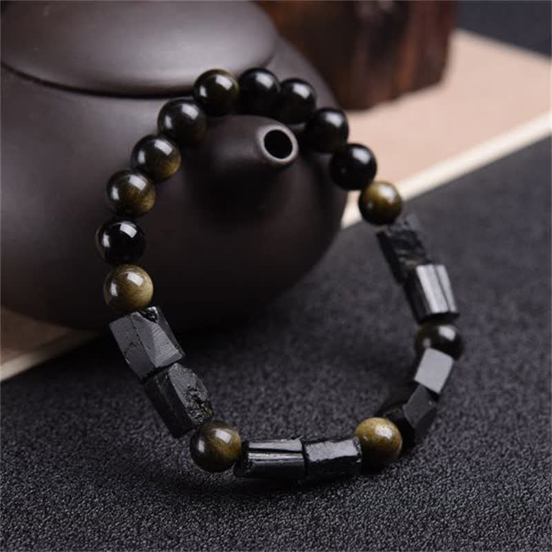 KarmaRipple's Gold Sheen Obsidian Black Tourmaline Wealth Bracelet p1