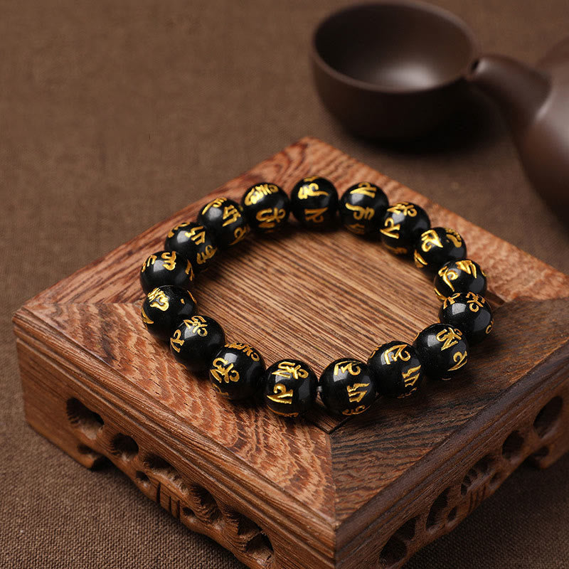 KarmaRipple's Tibet Ivory Gemstone Black Onyx Om Mani Padme Hum Meditation Bracelet p23