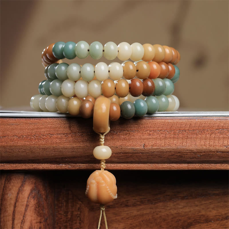 KarmaRipple's 108 Mala Beadwork Gradient Bodhi Seed Buddha Hand Engraved Peace Bracelet p8