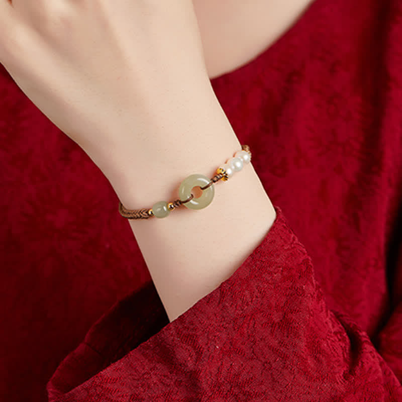 KarmaRipple's Authentic Hetian Jade Pearl Peace Buckle Fortune Bracelet p12