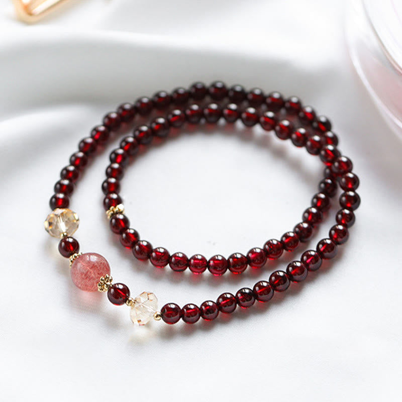 KarmaRipple's 14K Gold Plated Authentic Garnet Strawberry Quartz Stability Double Wrap Bracelet p2
