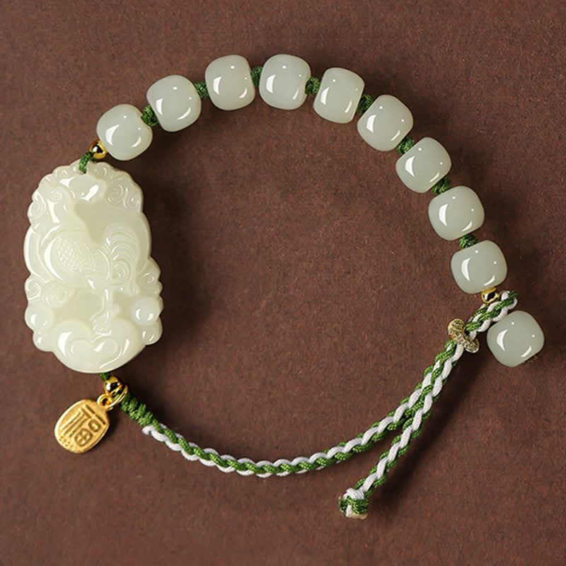 KarmaRipple's 925 Sterling Silver Chinese Zodiac Hetian Jade Happiness Fortune String Bracelet p33