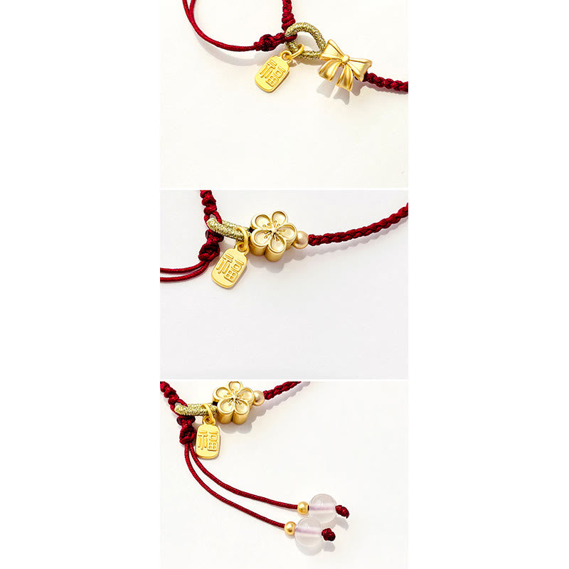 KarmaRipple's Handmade Peach Blossom Rosette Bow Weave Fu Character Talisman Fortune Fortune Red Rope Bracelet p9