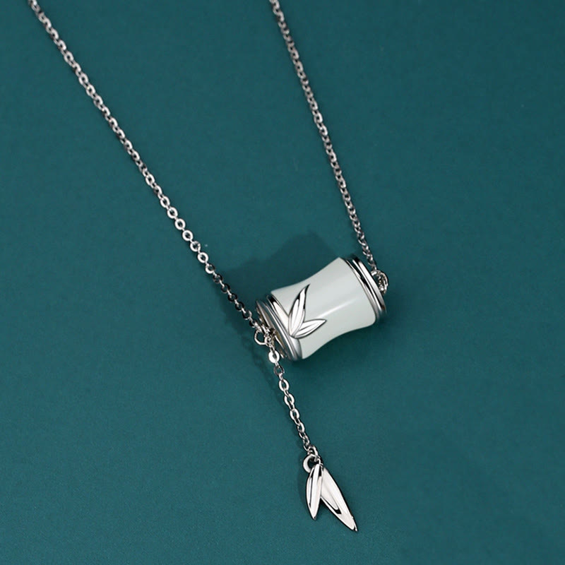 KarmaRipple's 925 Sterling Silver 22K Gold Hetian Ivory Jade Bamboo Leaf Fortune Pendant Necklace Bracelet p3