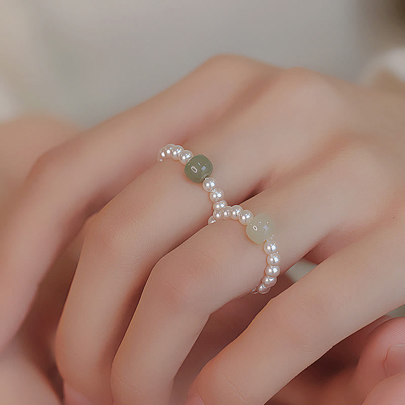 KarmaRipple's Round Jade Pearl Beadwork Fortune Ring p6