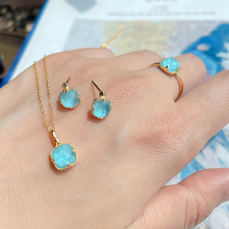 KarmaRipple's 925 Sterling Silver Plated Gold Turquoise Protection Ring Earrings Pendant Necklace Set p11