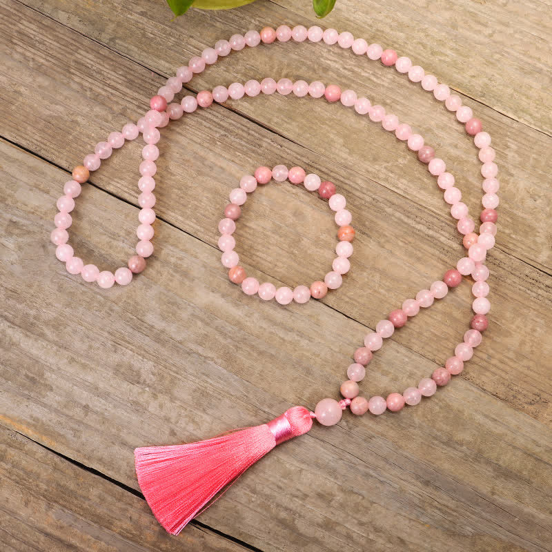 KarmaRipple's 108 Mala Beadwork Pink Gemstone Love Tassel Bracelet p3