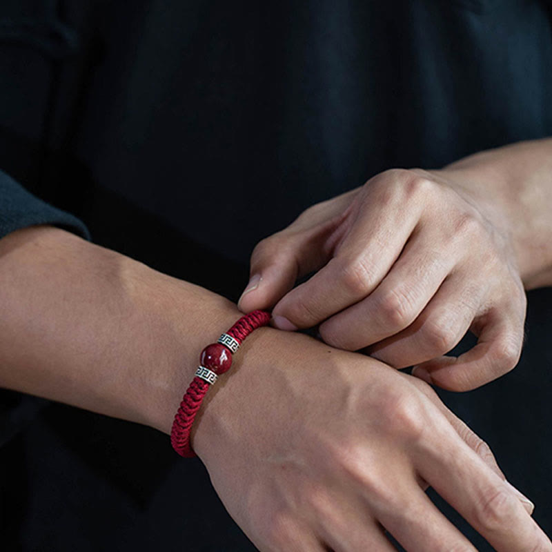 KarmaRipple's 925 Sterling Silver Authentic Cinnabar Bead Calm Handmade Woven String Bracelet p7