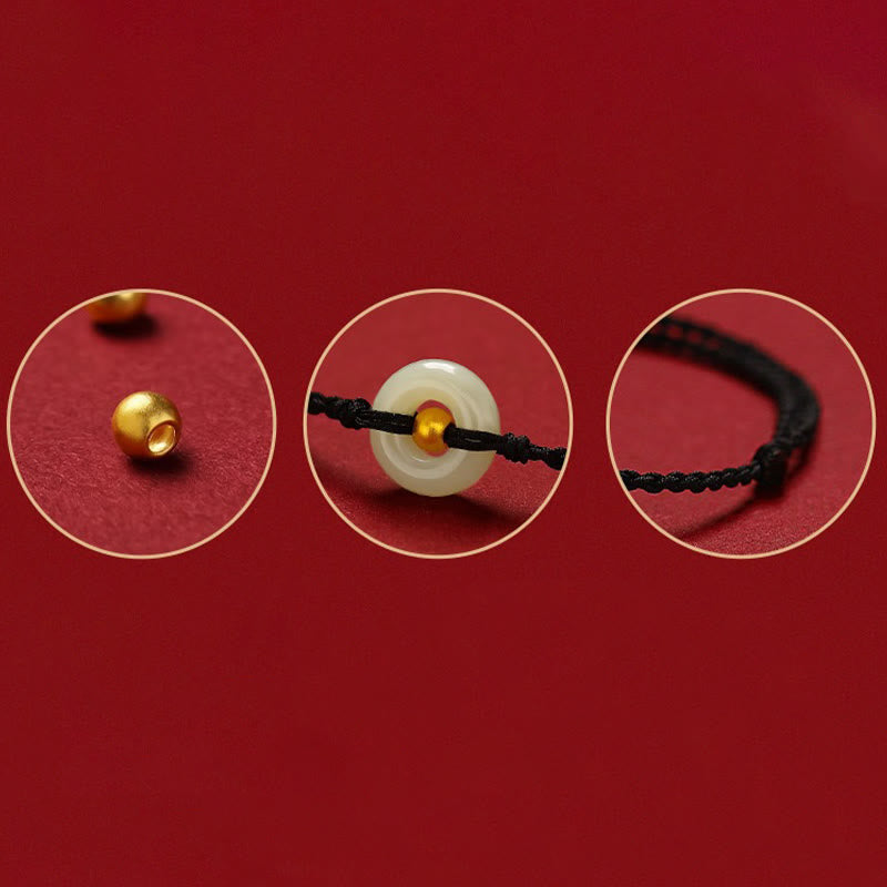 KarmaRipple's 999 Gold Bead Round Peace Buckle Hetian Jade Fortune Abundance Woven Bracelet Anklet p12