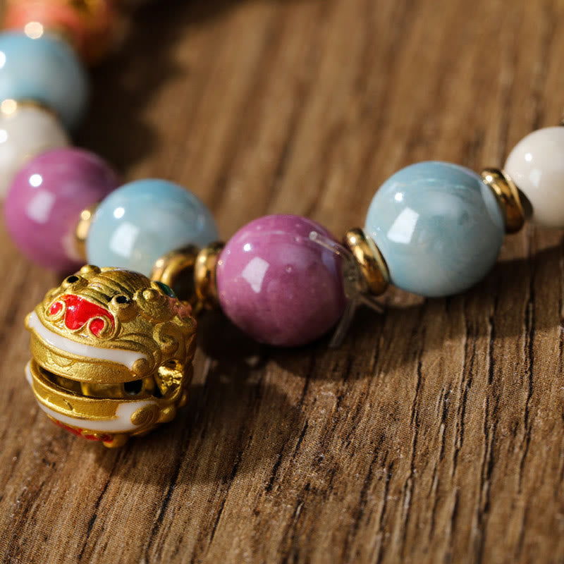 KarmaRipple's Tibetan Zakiram Goddess of Wealth Rabbit Lion Head Talisman Liuli Glass Incense Ash Porcelain Bead Protection Bracelet p6