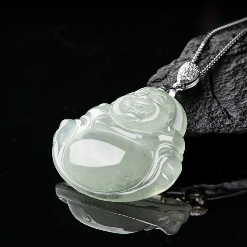 KarmaRipple's 925 Sterling Silver Authentic Jade Laughing Buddha Prosperity Abundance Chain Pendant Necklace p4