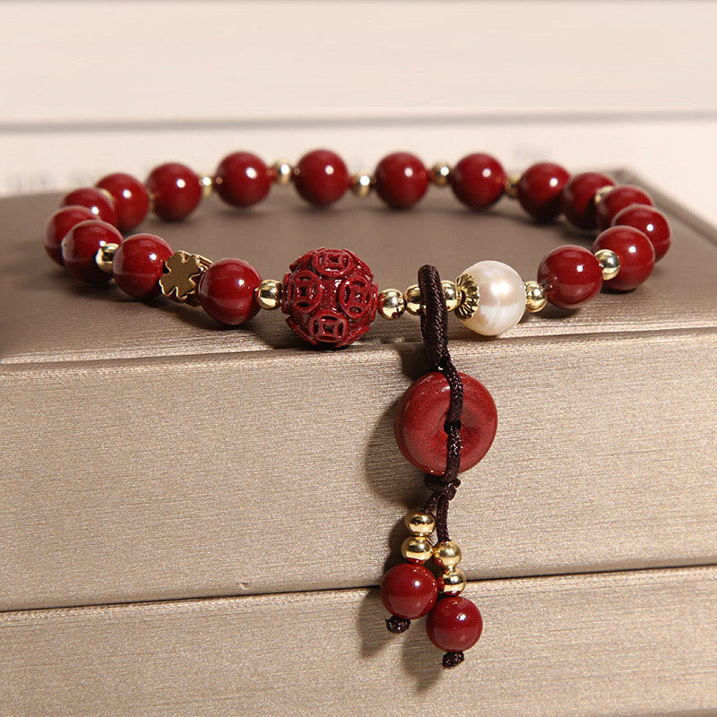 KarmaRipple's Authentic Cinnabar Peace Buckle Bronze Coin Talisman Blessing Bracelet p3
