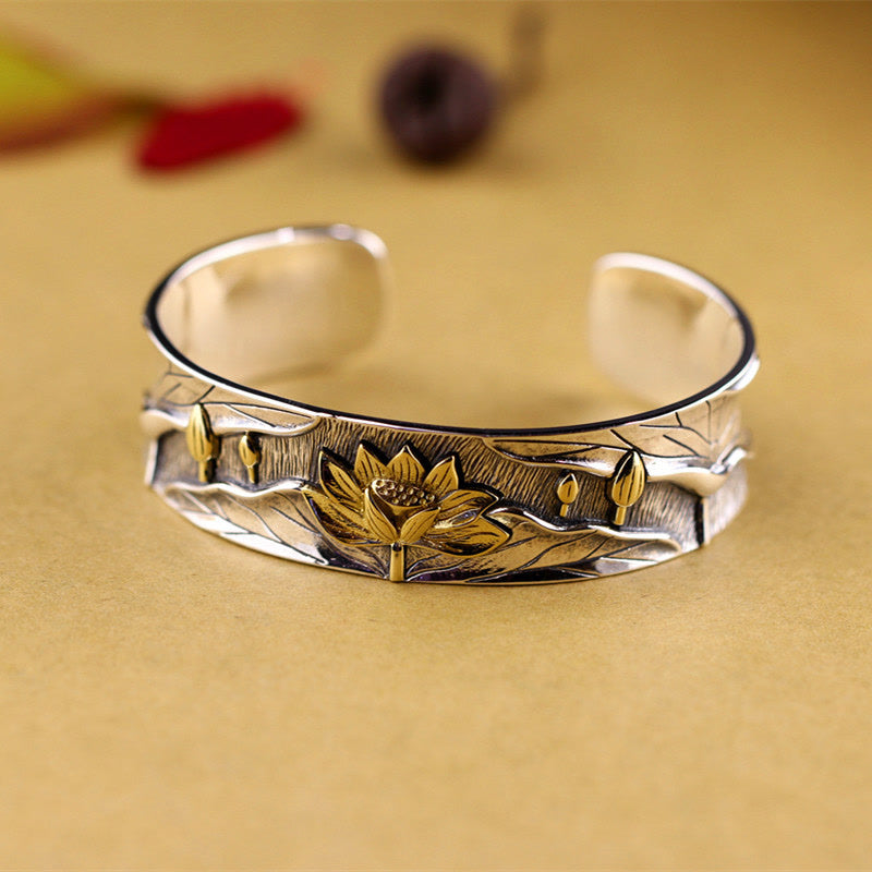 KarmaRipple's 925 Sterling Silver Lotus Flower Calm Bracelet Adjustable Bangle p8