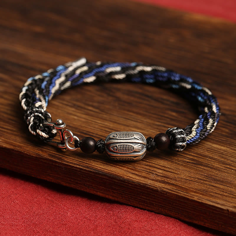 KarmaRipple's 925 Sterling Silver Koi Fish Wealth Reincarnation Weave Braid String Bracelet p2