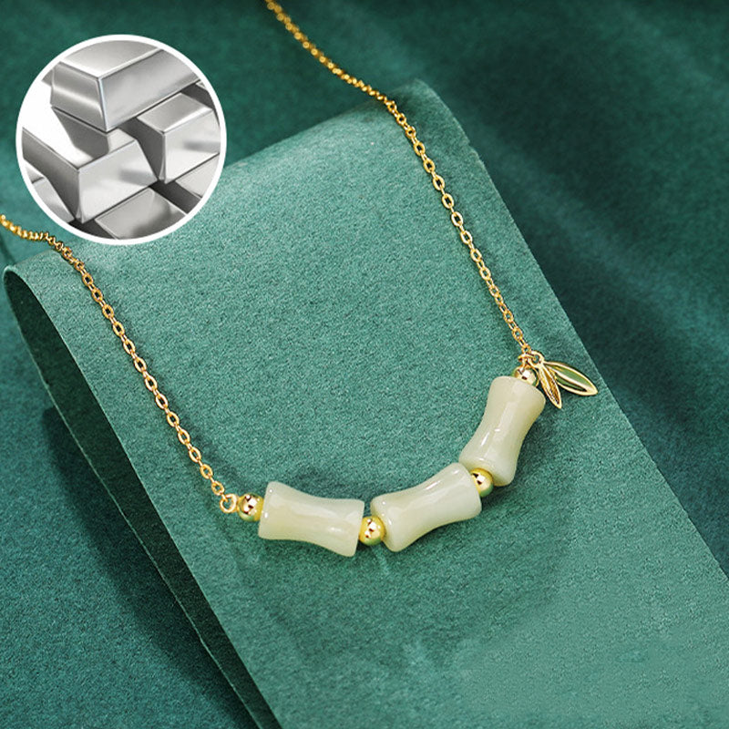 KarmaRipple's 925 Sterling Silver Hetian Jade Bamboo Fu Character Prosperity Pendant Necklace Bracelet p4