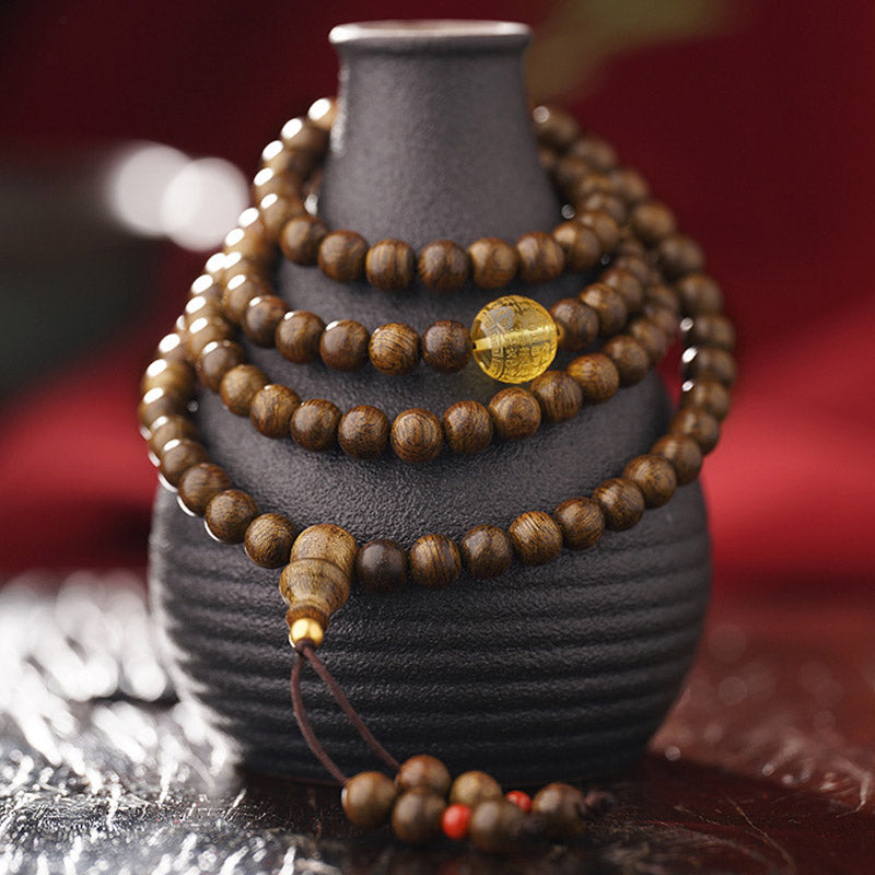 KarmaRipple's 108 Mala Beadwork 999 Gold Brunei Agarwood Heart Sutra Amber Red Agate Strength Meditation Bracelet p3