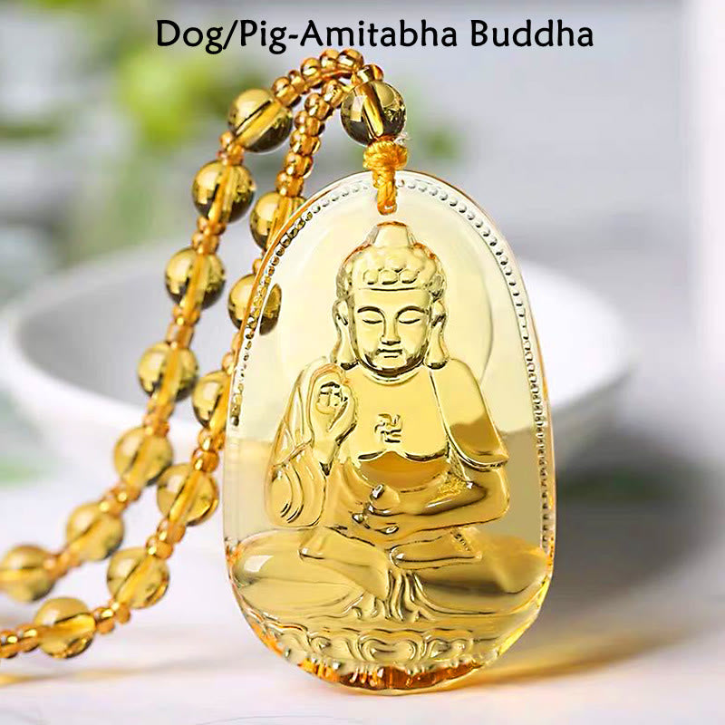 KarmaRipple's Citrine Guardian Buddha Serenity Necklace Pendant ( p9