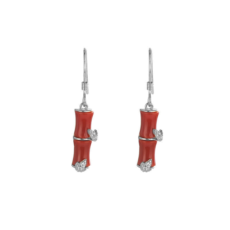 KarmaRipple's 925 Sterling Silver Hetian Jade Chrysoberyl Cat Eye Red Agate Bamboo Fortune Drop Earrings p6