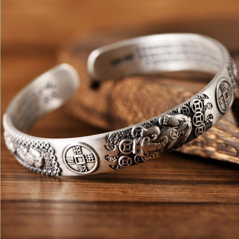 KarmaRipple's Tibetan PiXiu Heart Sutra Coin Ivory Bronze Wealth Bracelet Adjustable Bangle p3