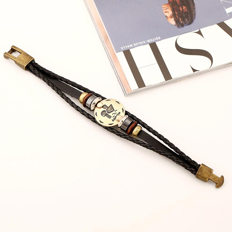 KarmaRipple's 12 Constellations of the Zodiac Hematite Leather Talisman Bracelet ( p17