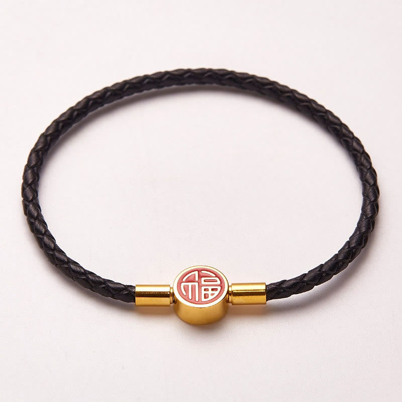 KarmaRipple's Fu Character Blessing Fortune Leather Buckle Bracelet p17