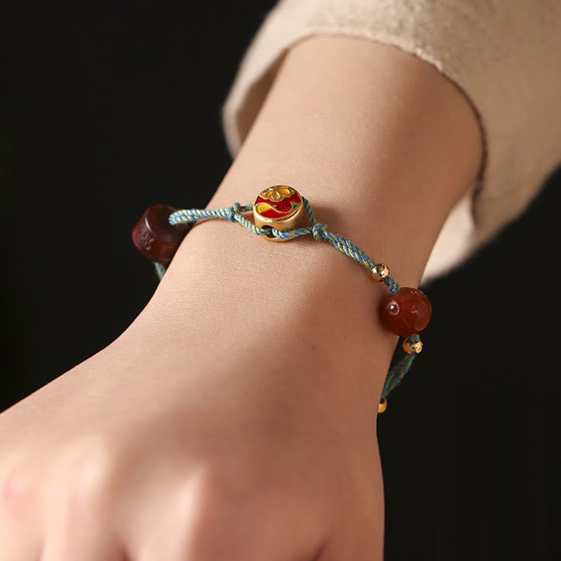 KarmaRipple's Handmade Auspicious Clouds Hetian Jade Fu Character Fortune Fortune Rope Bracelet p7